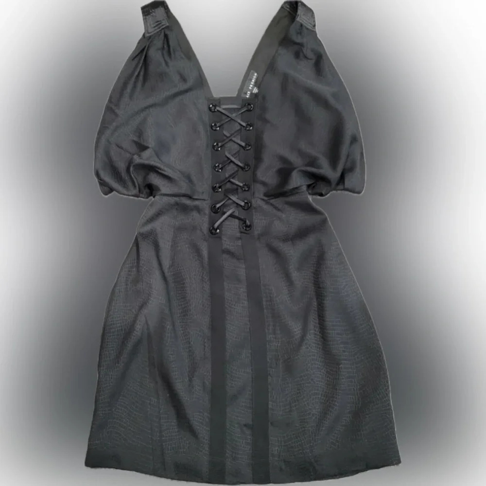 Affliction Premium Black Silk Batwing Corset Mini Cocktail